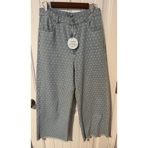 Cloud 10 Polka Dot Wide Leg Denim Size Large Raw Hem Boutique Style NWT